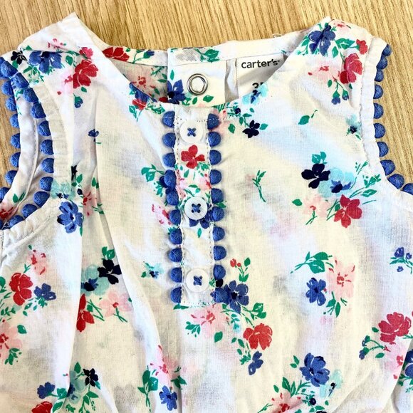 Carters Baby Girl Sleeveless Floral Romper Sz 3M Snap closure Lightweight - Picture 3 of 8